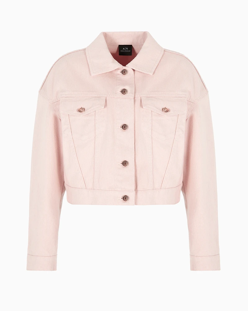 Cropped used effect denim jacket