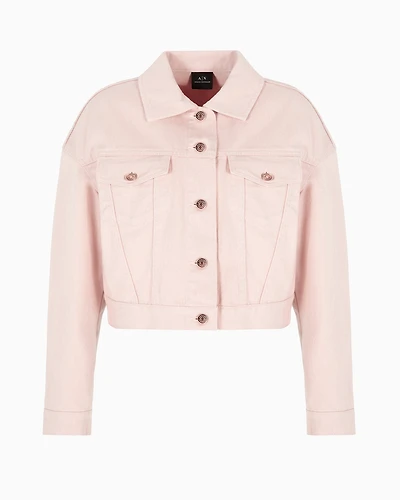 Cropped used effect denim jacket