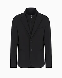 Single-breasted stretch cotton jacket with zip-up bib