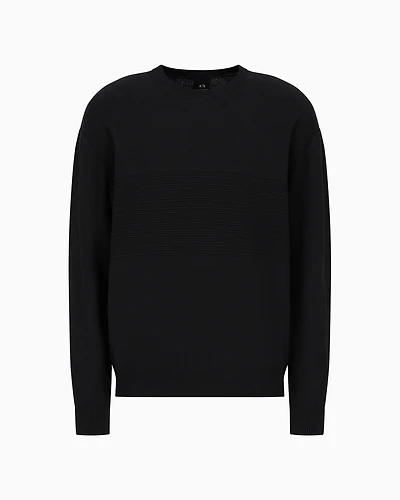 Crew-neck cotton sweater with central processing