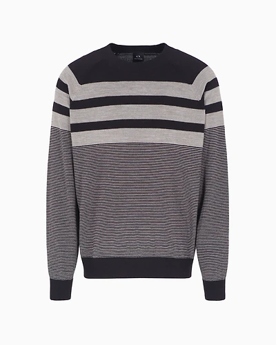 Irregular striped crew neck sweater