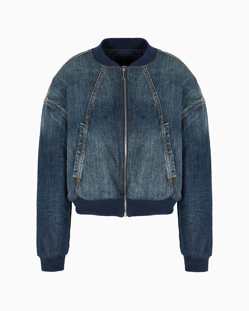 Rigid denim jacket with monogram logo on the back