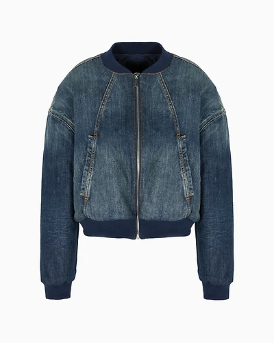 Rigid denim jacket with monogram logo on the back