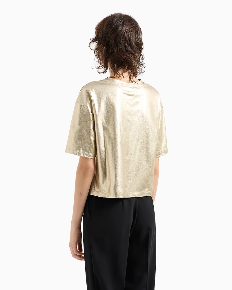 Cropped fit T-shirt metallic lurex