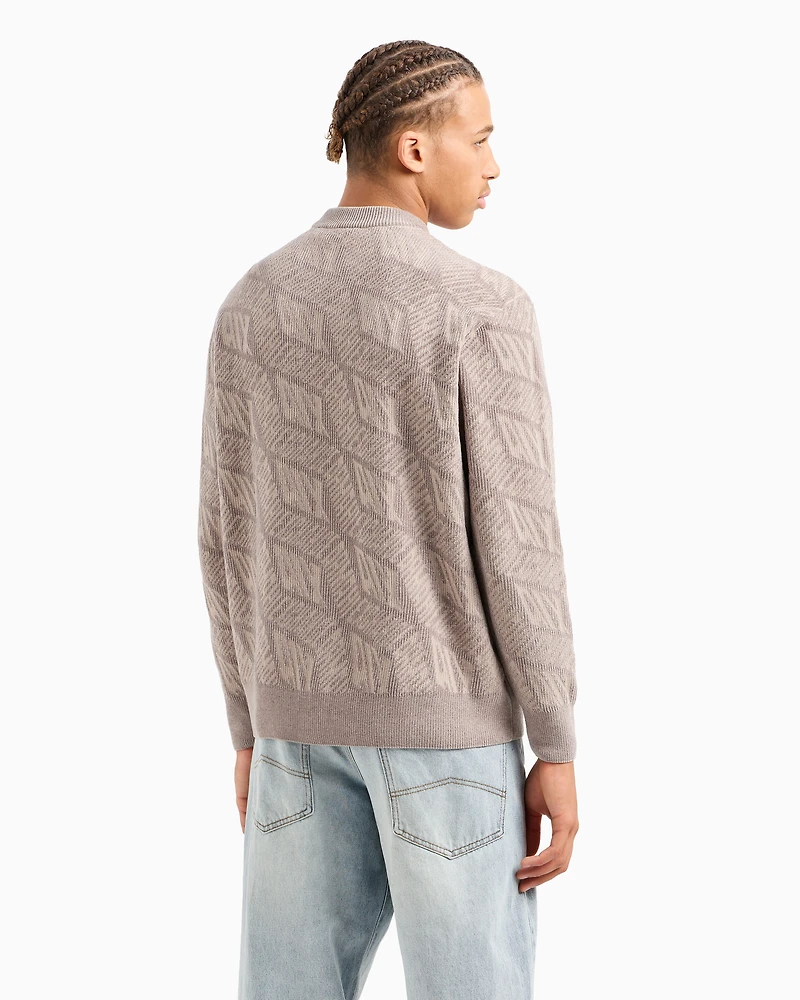 Crewneck sweater with optical effect logo