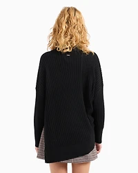 Asymmetrical high neck knitted sweater