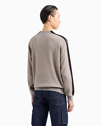 Crewneck sweater wool blend with bands on the sleeves