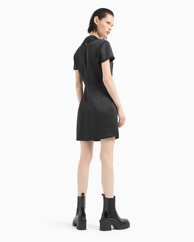 Short satin dress with overlapping neckline