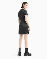 Short satin dress with overlapping neckline