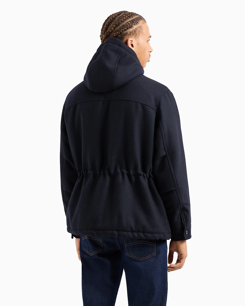 Caban with four pockets and cloth hood