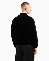 Velour bomber jacket with contrasting bands on the sleeves