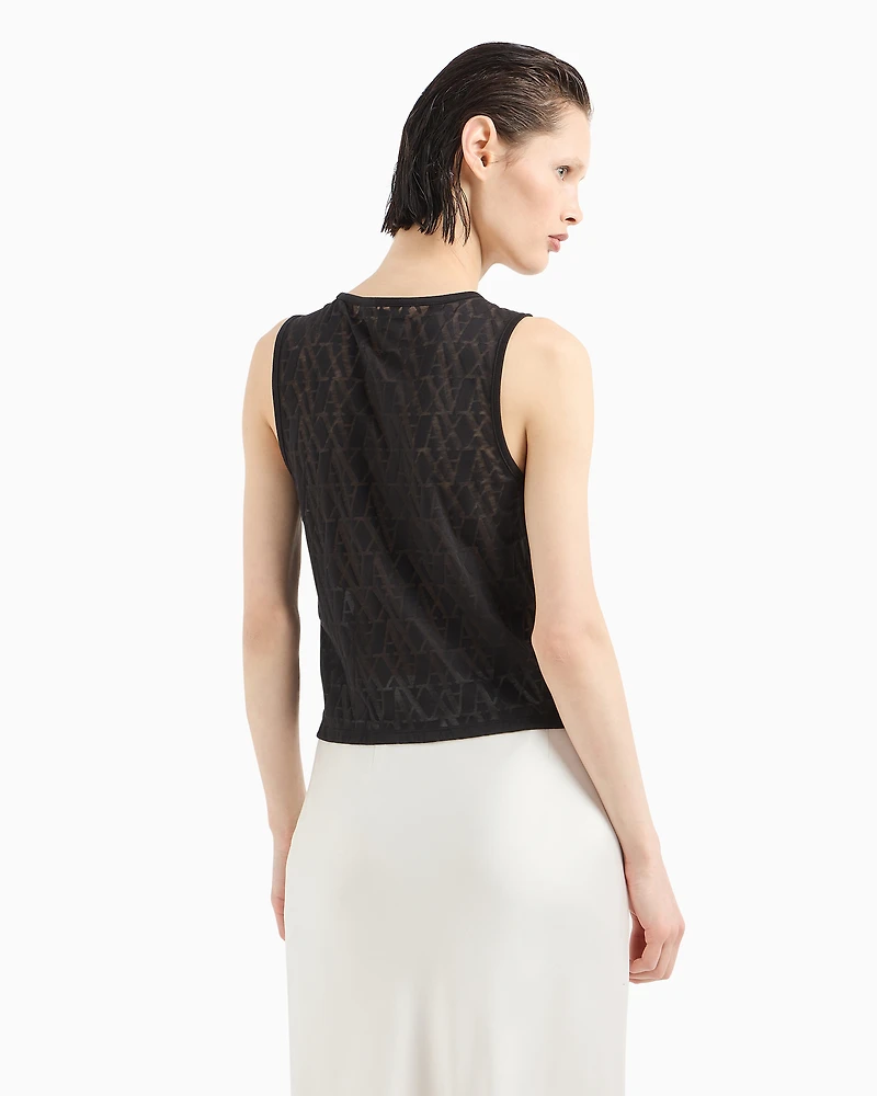 Top with back flamed monogram fabric