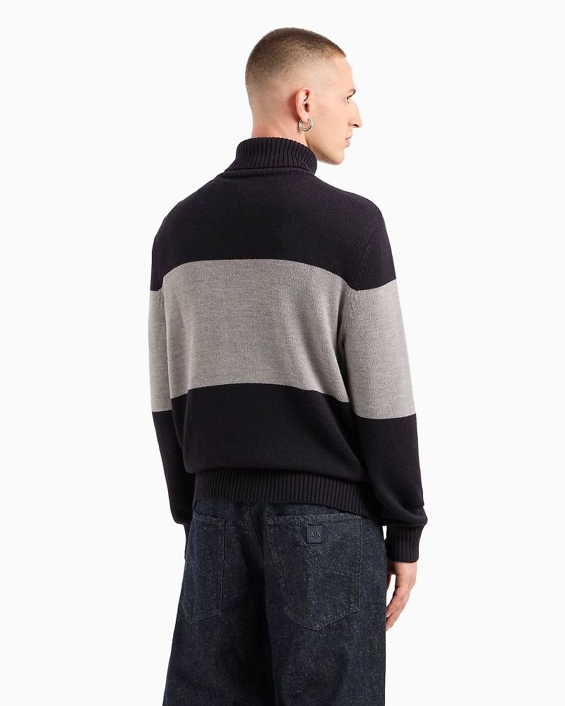 Contrast Stripe Turtleneck Sweater