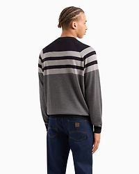 Irregular striped crew neck sweater