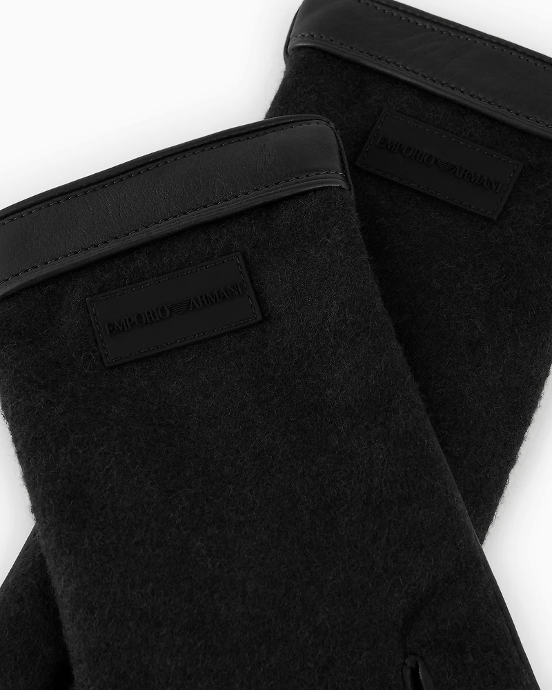 Emporio Armani - Nappa leather and wool cloth gloves, Man, Black, Size: