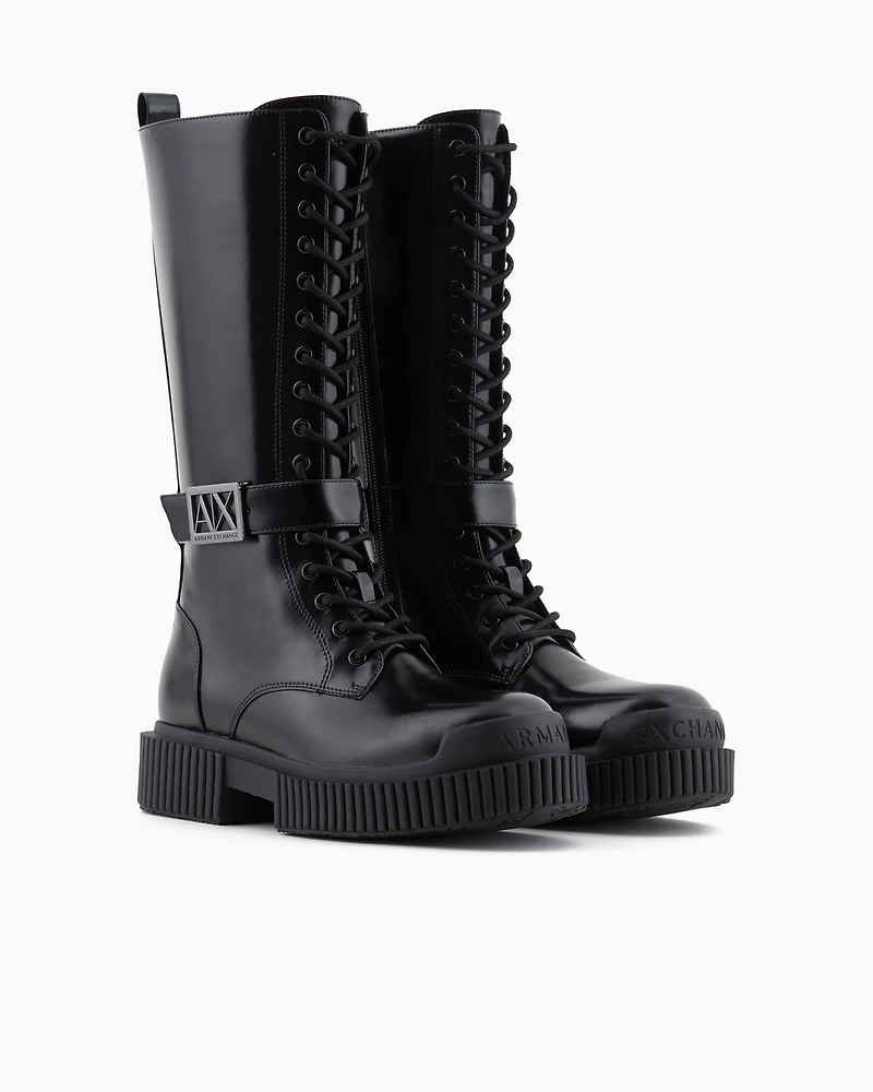 High-top boots with logo strap