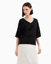 flocked monogram cotton and silk blend sweater