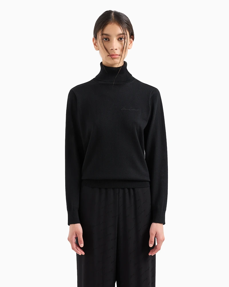Turtleneck sweater with embroidered logo