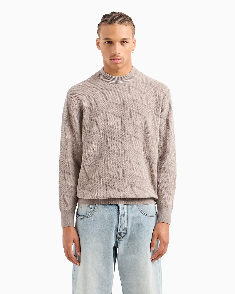 Crewneck sweater with optical effect logo