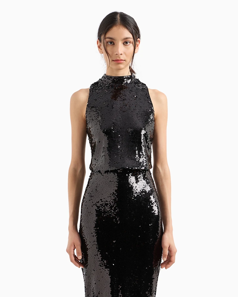 High neck sequin top