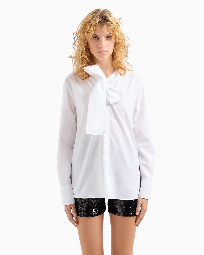 Lyocell blend shirt with bow on the neck