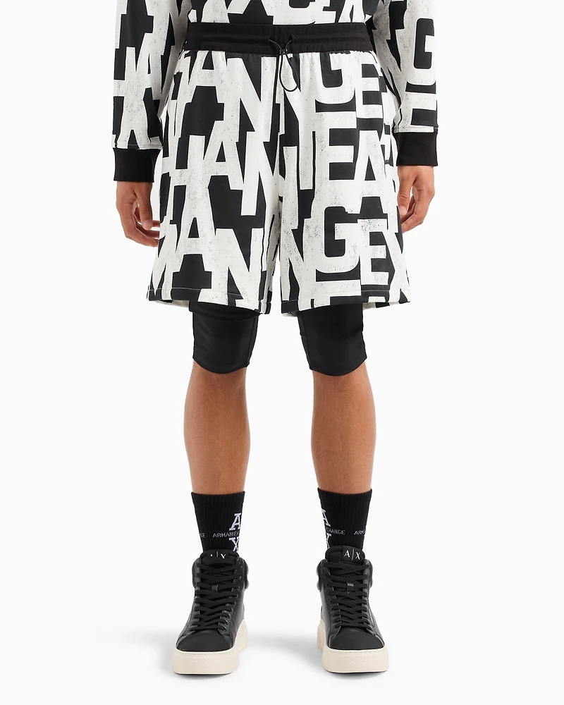 Oversized French terry Bermuda shorts with allover maxi-logo