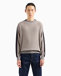 Crewneck sweater wool blend with bands on the sleeves