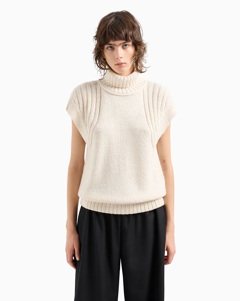 High neck vest with ribbed details