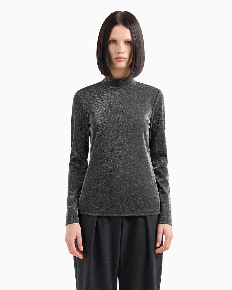 High neck sweater shiny double jersey