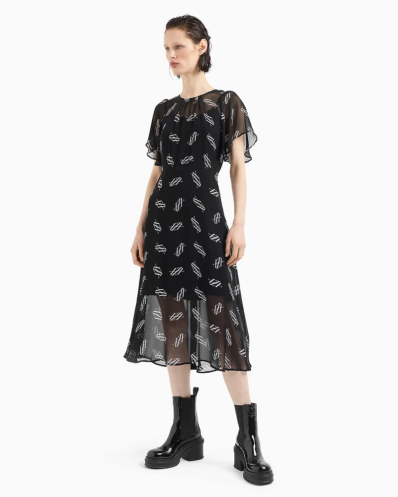 ASV Monogram Asymmetric Chiffon Dress