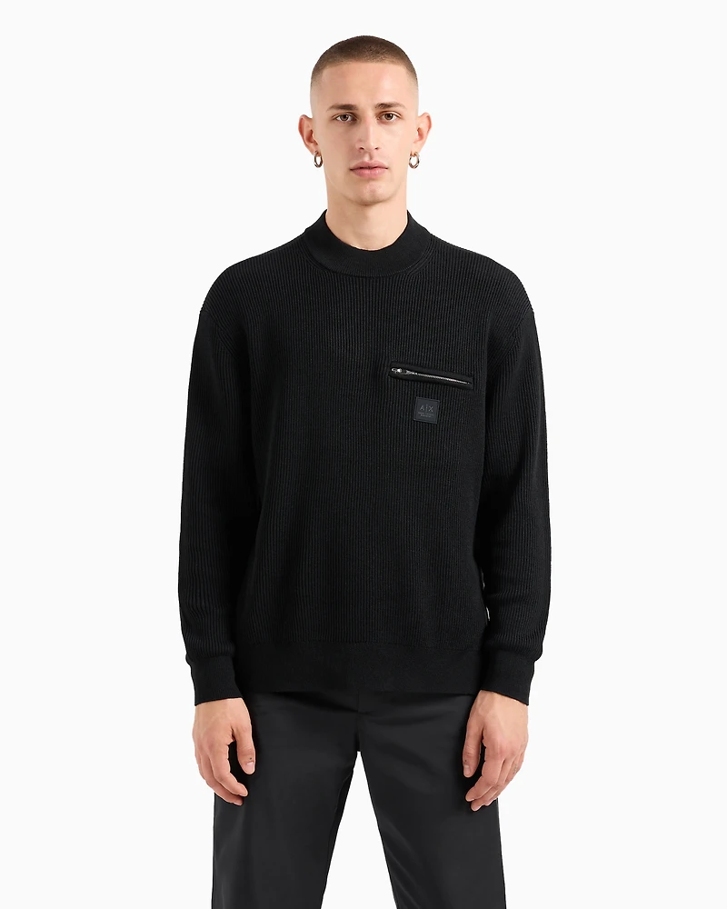 Crewneck sweater with zip pocket and logo