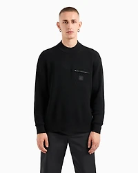 Crewneck sweater with zip pocket and logo