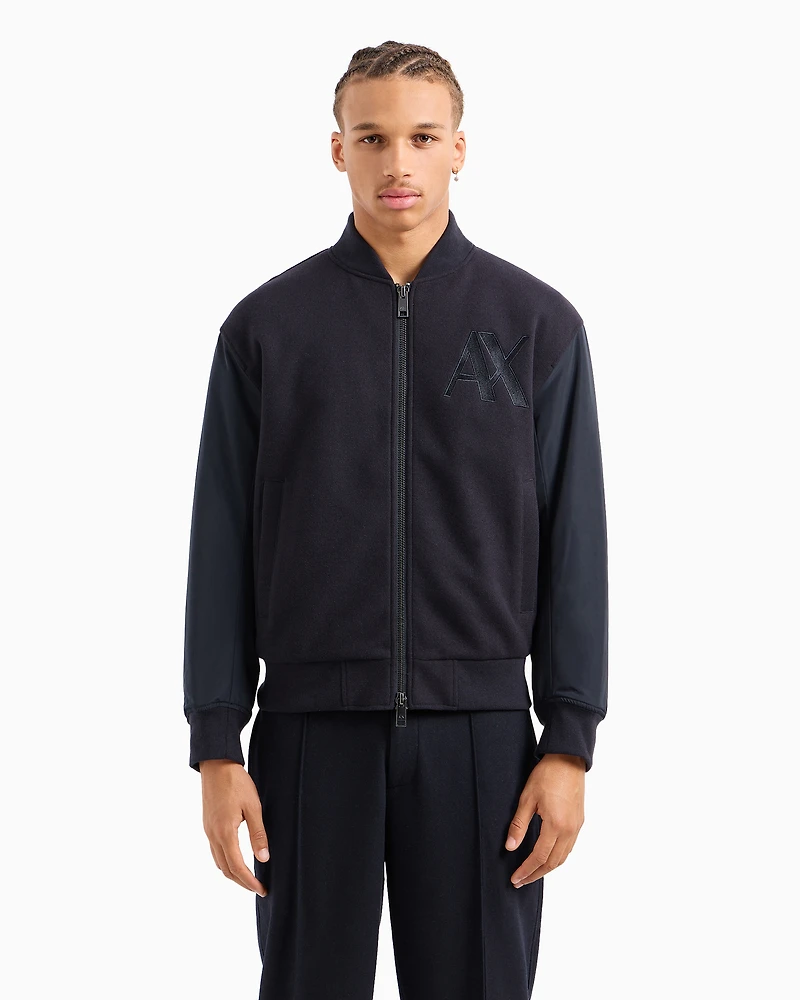 Cloth college jacket with contrasting sleeves