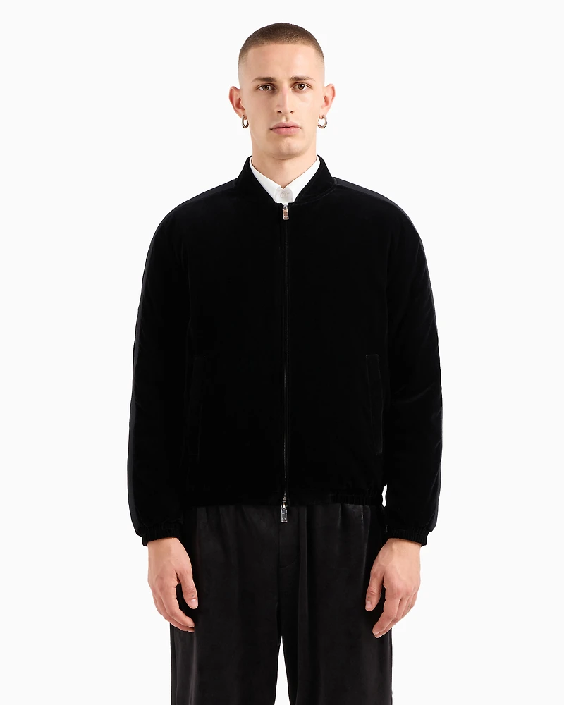 Velour bomber jacket with contrasting bands on the sleeves