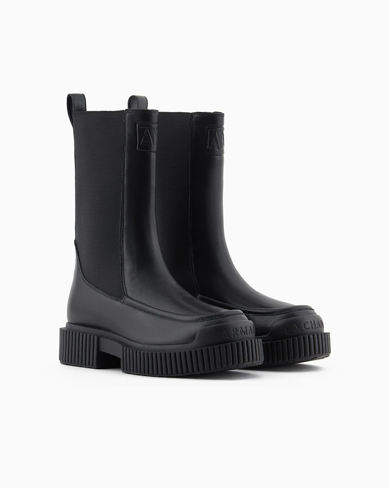 Combat boots with embossed logo