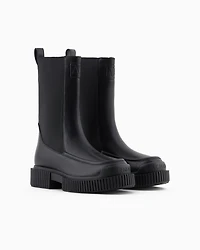 Combat boots with embossed logo