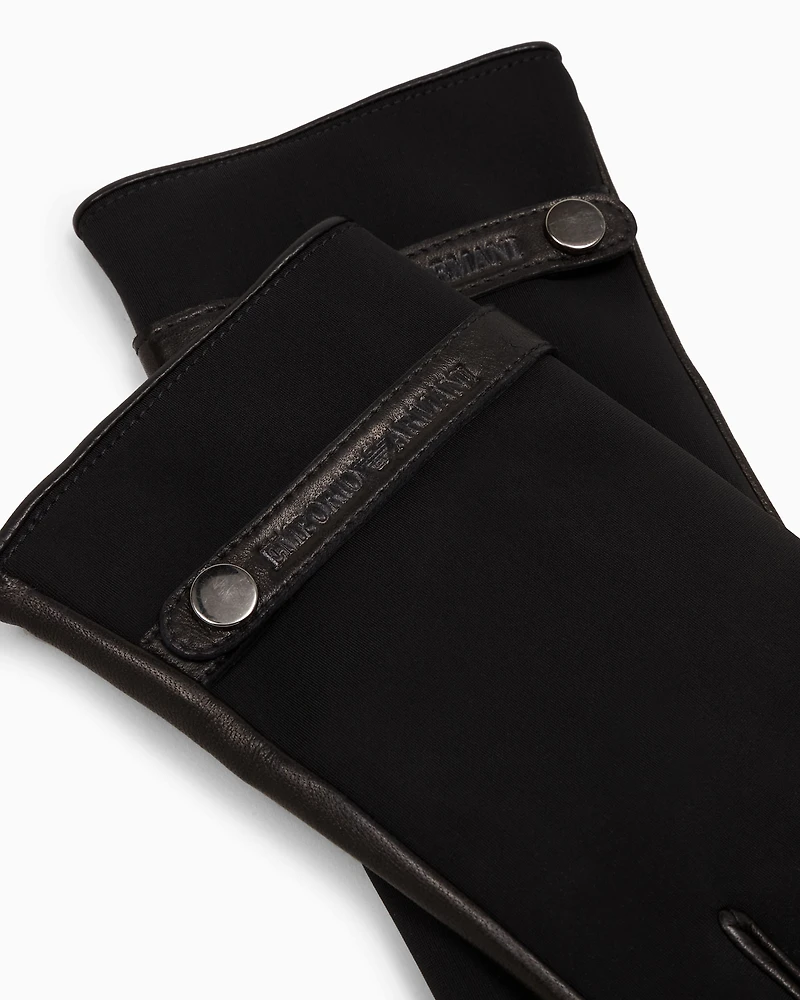 Emporio Armani - Nylon and lambskin nappa leather gloves, Man, Black, Size: