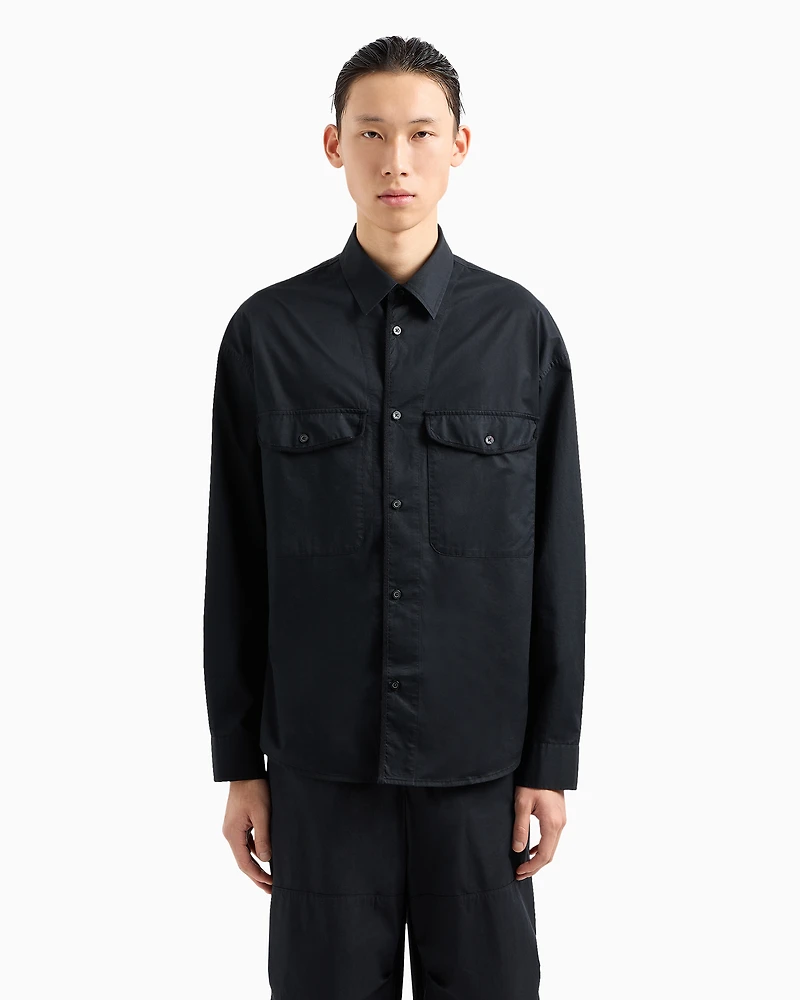 Loose fit cotton twill shirt with pockets