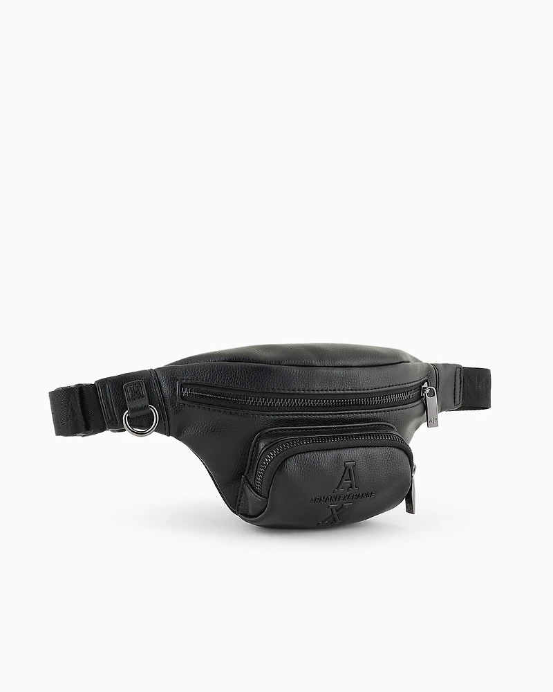 Bum bag with tone-on-tone embossed logo in garnet material