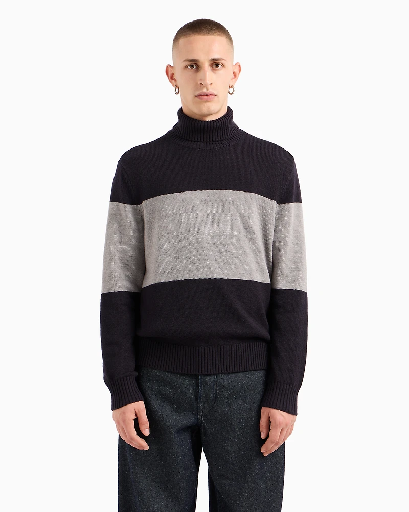 Contrast Stripe Turtleneck Sweater