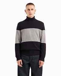 Contrast Stripe Turtleneck Sweater