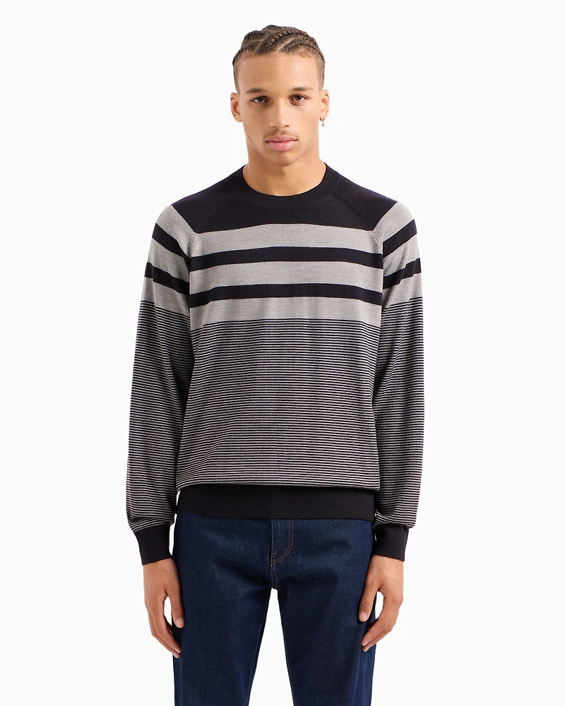Irregular striped crew neck sweater