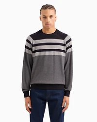Irregular striped crew neck sweater