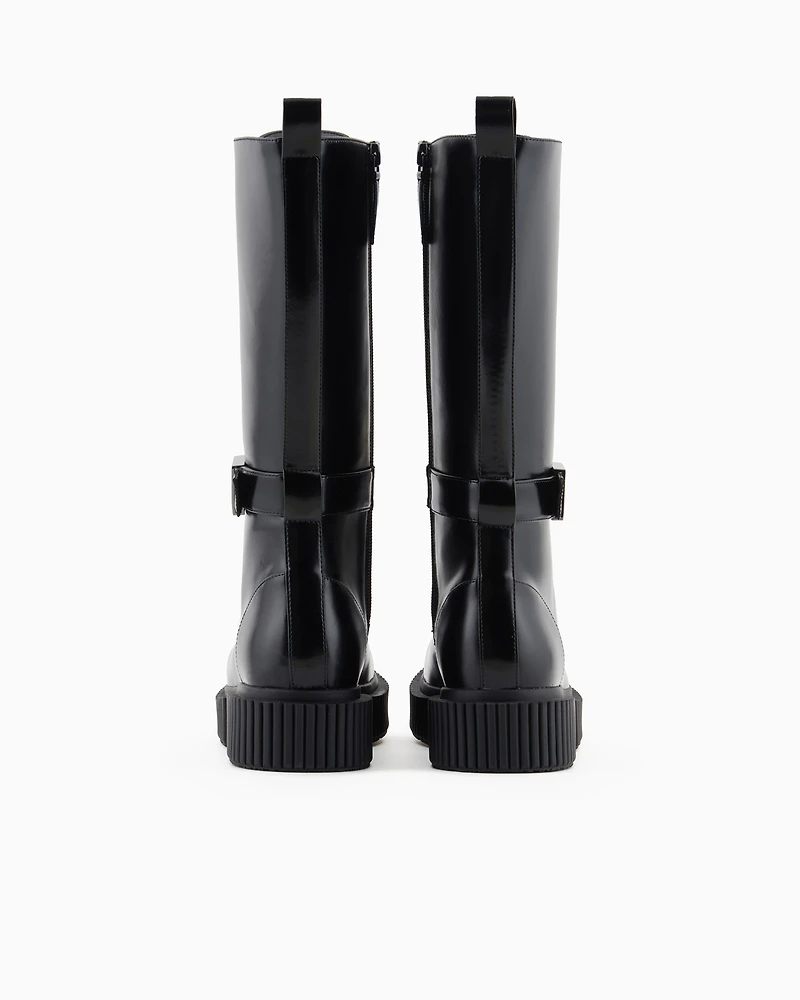 High-top boots with logo strap