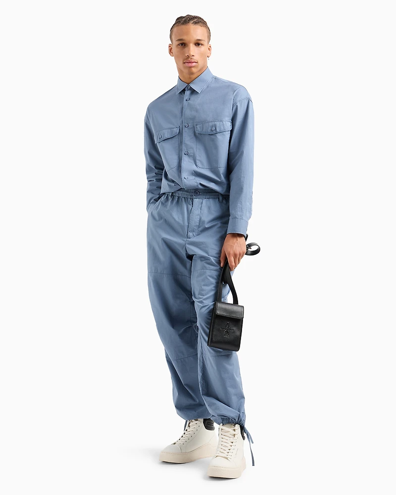 Oversized cotton twill trousers with drawstring