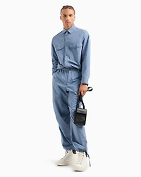 Oversized cotton twill trousers with drawstring