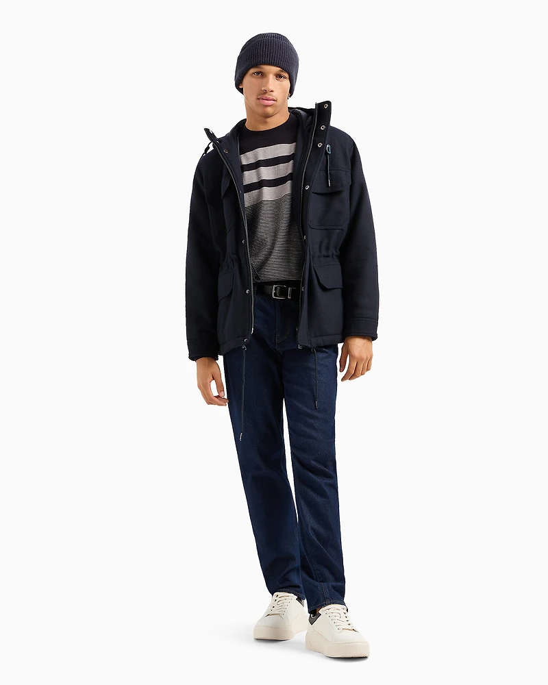 Caban with four pockets and cloth hood