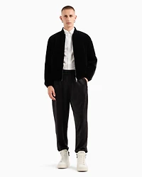 Velour bomber jacket with contrasting bands on the sleeves