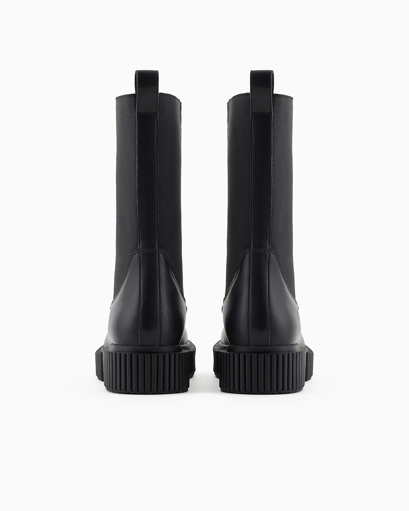 Combat boots with embossed logo