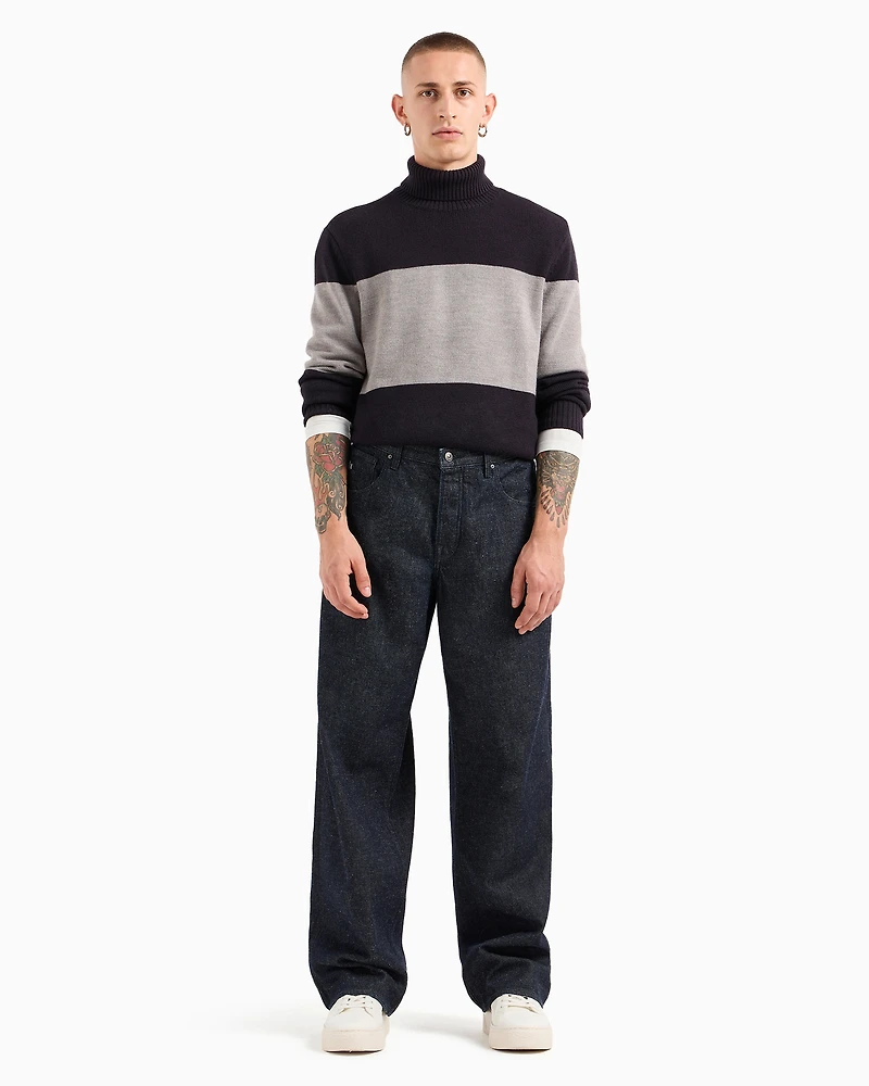 Contrast Stripe Turtleneck Sweater